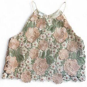 Jenny Yoo Floral Lace Top in Pink and Green
